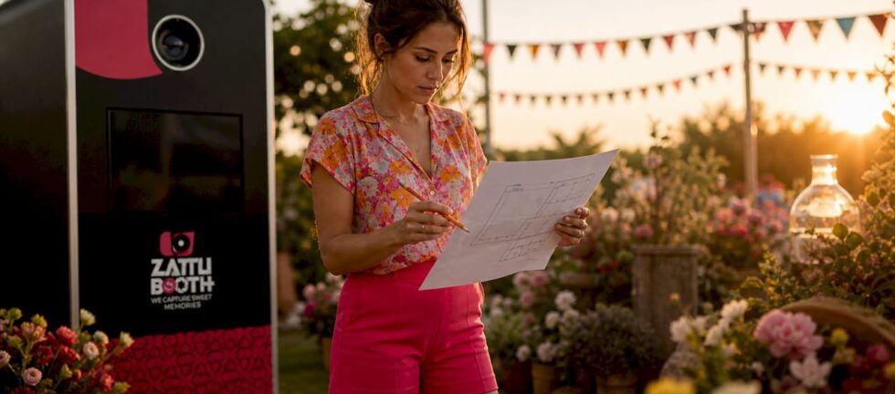 Event planner examining photo booth floor plans