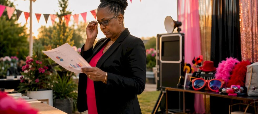 Woman reviewing venue revenue report