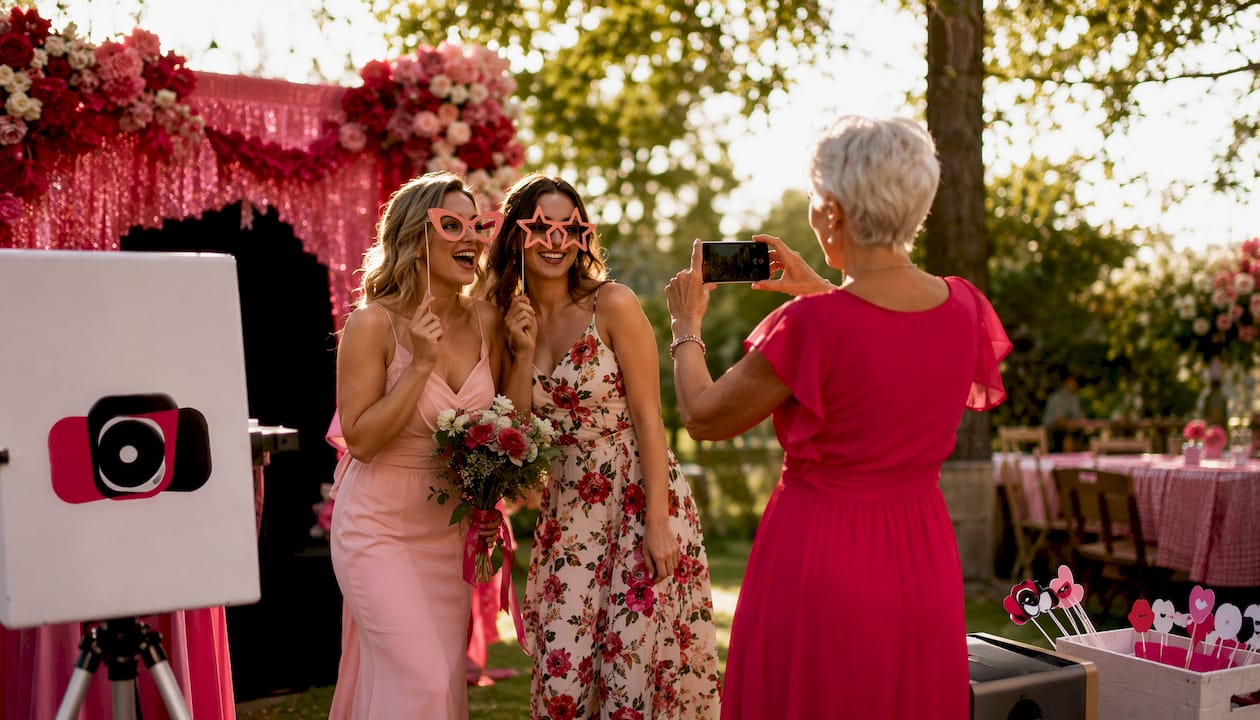 Wedding guests enjoying photo booth experience