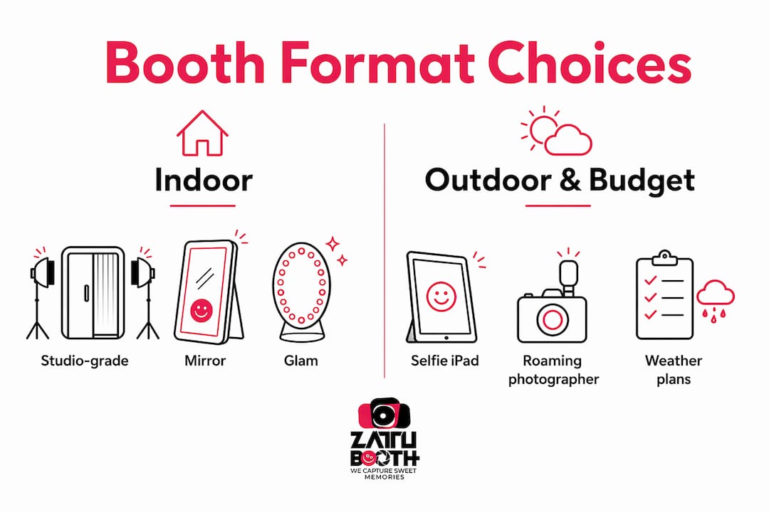 Infographic comparing gender reveal photo booth formats