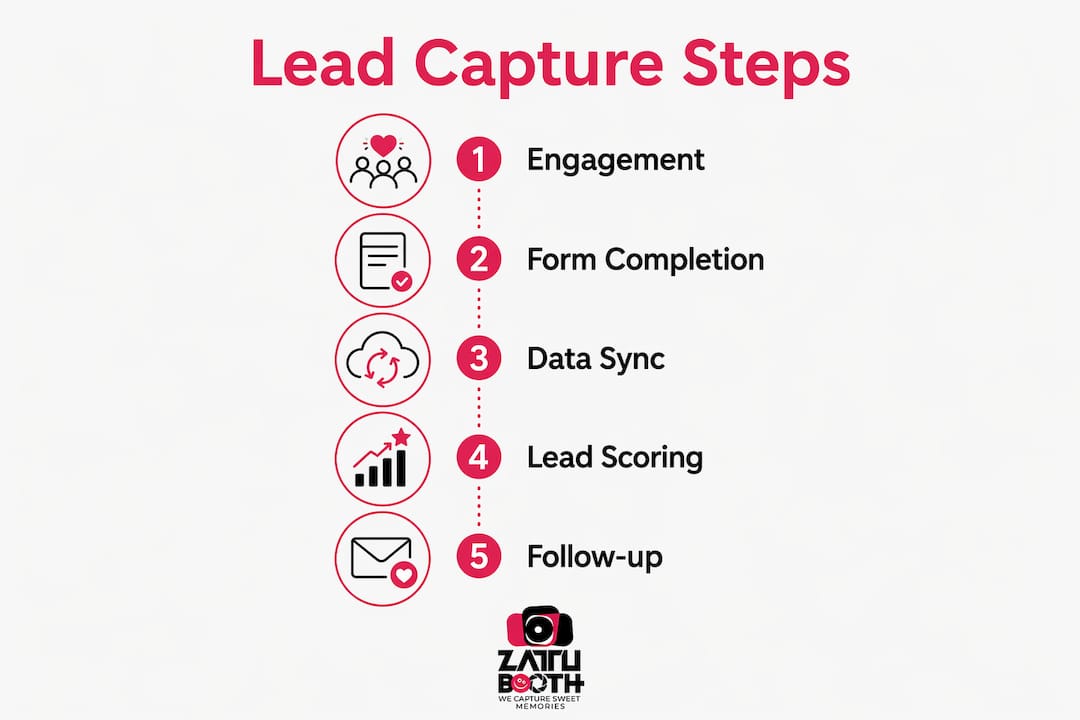 Infographic illustrating photo booth lead capture steps