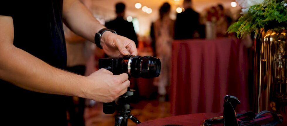 Close-up of mirrorless camera lens mount at event
