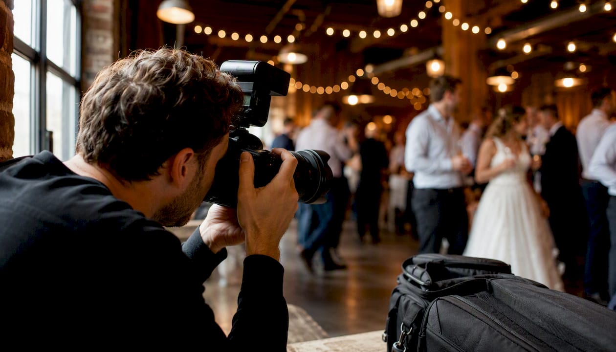 Photographer using autofocus camera at event