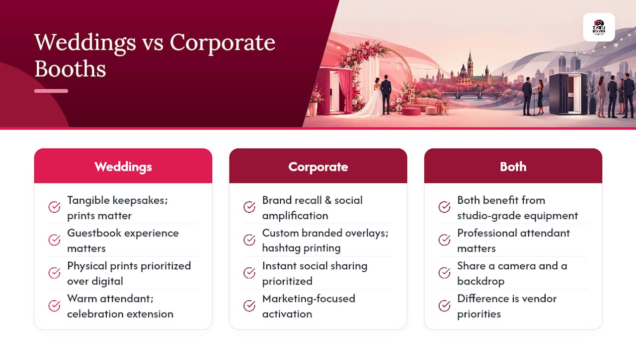 Weddings versus corporate activations: what actually matters — overview diagram